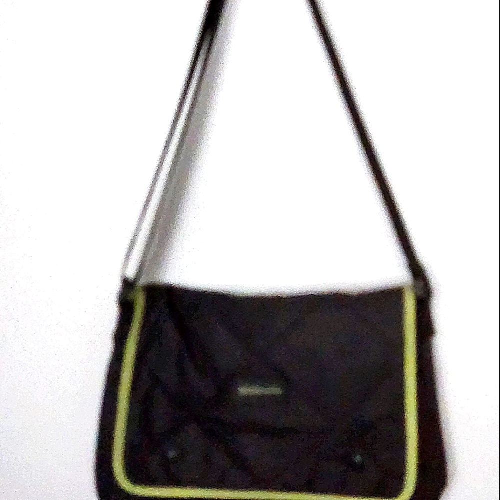 Vtg Ralph Lauren Polo Sport Nylon Shoulder Bag Black With Green Trim Medium Size